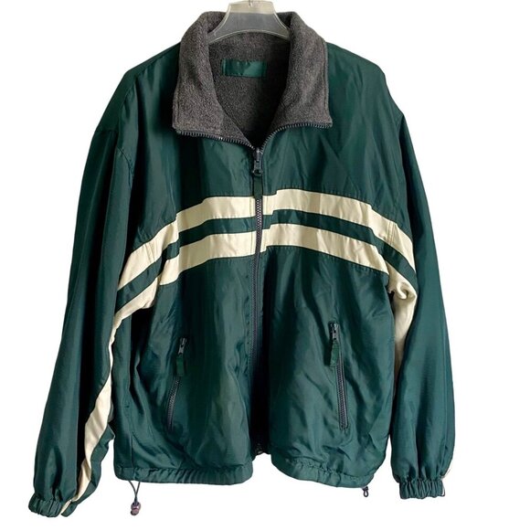 Roundtree & Yorke Reversible Green White Nylon Gray Fleece Jacket Men's Large - Picture 3 of 11